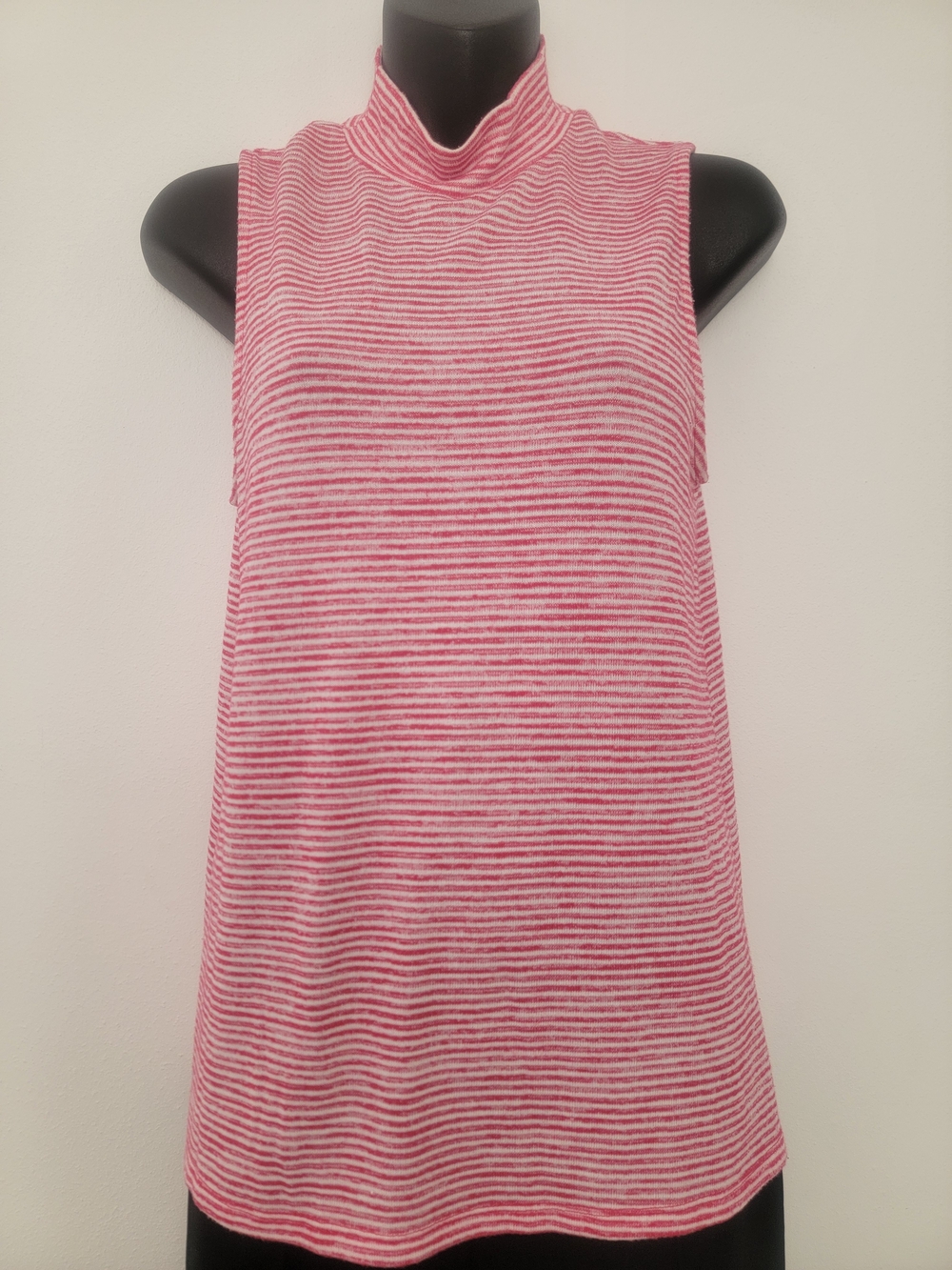 Sleeveless Pink Striped Mock Neck Top